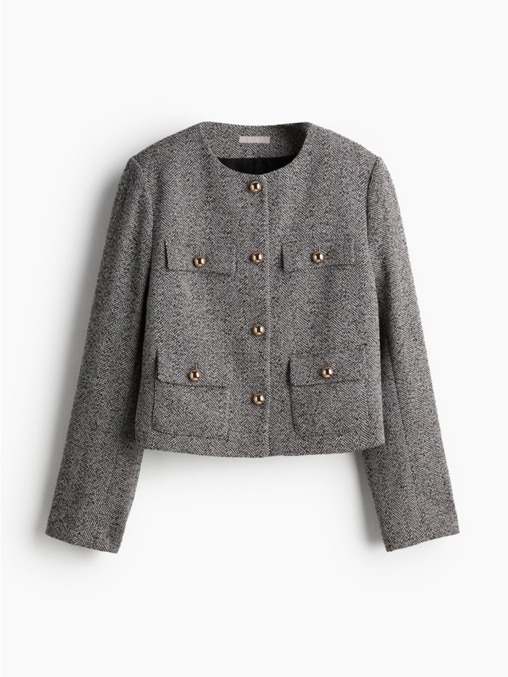 NWT H&M Tweed Cropped Jacket Gold Buttons Size M